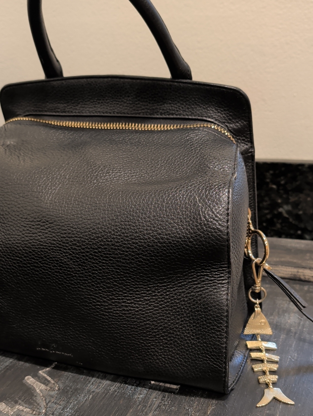 Sam Edelman Classic Black Leather Top-Handle Bag